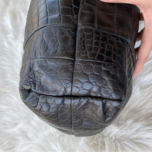 MICHAEL KORS Black Croc Embossed Chain Tote Shoulder Bag Bedford Selma Raven - Picture 7 of 11